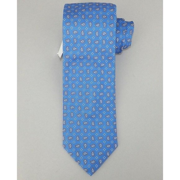 HILDITCH & KEY Mens Blue Tan White PAISLEY Woven Silk Tie England NWT
